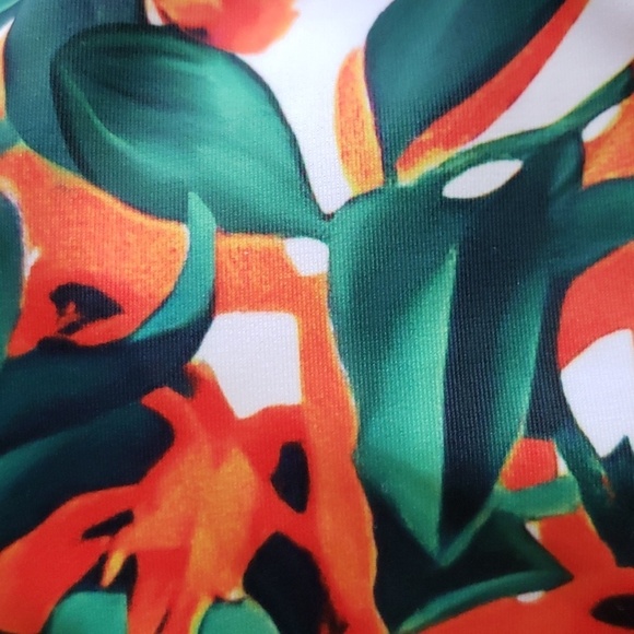 Grace Karin Halter One Piece Swimsuit Deep V Neck Green & Red Floral Pattern S - Picture 3 of 9